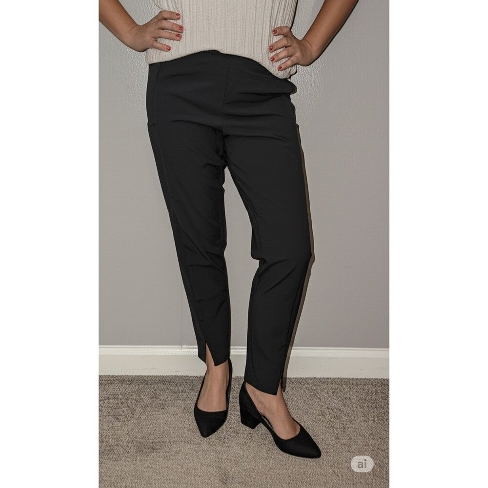 Athleta Wander Slim Stretch Ankle Pants 4P Gray Slit Hem Back Zip Side Pockets